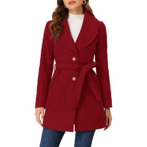imageAllegra K Womens 2024 Winter Coat Shawl Collar Belted Single Breasted OvercoatsDark Red