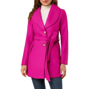 imageAllegra K Womens 2024 Winter Coat Shawl Collar Belted Single Breasted OvercoatsHot Pink