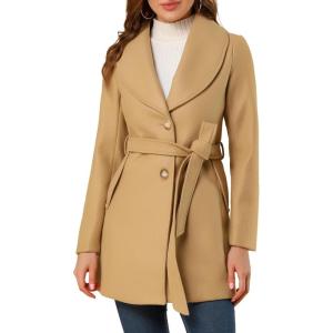 imageAllegra K Womens 2024 Winter Coat Shawl Collar Belted Single Breasted OvercoatsKahki
