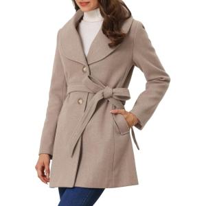imageAllegra K Womens 2024 Winter Coat Shawl Collar Belted Single Breasted OvercoatsLight Khaki