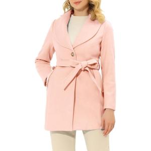 imageAllegra K Womens 2024 Winter Coat Shawl Collar Belted Single Breasted OvercoatsLight Pink