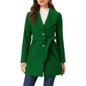 imageAllegra K Womens 2024 Winter Coat Shawl Collar Belted Single Breasted OvercoatsPea Green