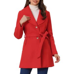 imageAllegra K Womens 2024 Winter Coat Shawl Collar Belted Single Breasted OvercoatsRed