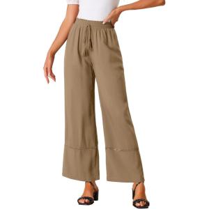 imageAllegra K Womens 2025 Summer Casual Pants Loose High Waist Drawstring Wide Leg Palazzo Trousers with PocketsBrown