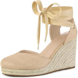 imageAllegra K Womens Closed Toe Espadrilles Wedges Tie Up Wedge SandalsBeige