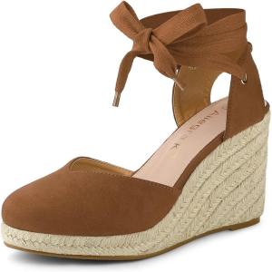 imageAllegra K Womens Closed Toe Espadrilles Wedges Tie Up Wedge SandalsBrown