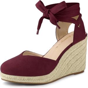 imageAllegra K Womens Closed Toe Espadrilles Wedges Tie Up Wedge SandalsBurgundy