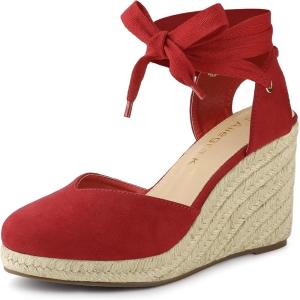 imageAllegra K Womens Closed Toe Espadrilles Wedges Tie Up Wedge SandalsRed