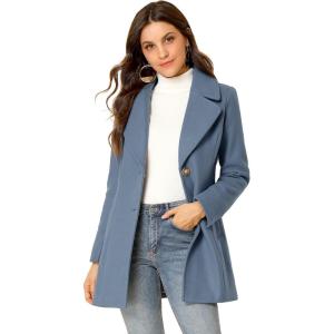 imageAllegra K Womens Elegant Overcoat Notched Shawl Collar Single Breasted Outerwear Winter Long CoatGray Blue
