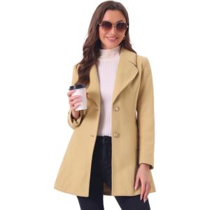 imageAllegra K Womens Elegant Overcoat Notched Shawl Collar Single Breasted Outerwear Winter Long CoatKhaki