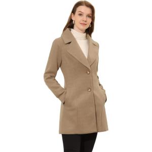 imageAllegra K Womens Elegant Overcoat Notched Shawl Collar Single Breasted Outerwear Winter Long CoatLight Brown