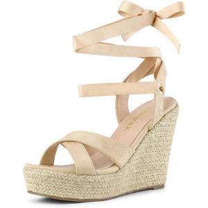 imageAllegra K Womens Espadrille Platform Lace Up Wedges SandalsBeige