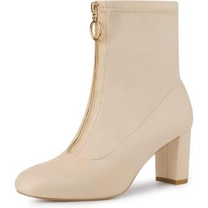 imageAllegra K Womens Front Zipper Chunky High Heel Ankle BootsBeige