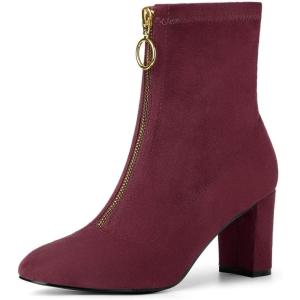 imageAllegra K Womens Front Zipper Chunky High Heel Ankle BootsBurgundy