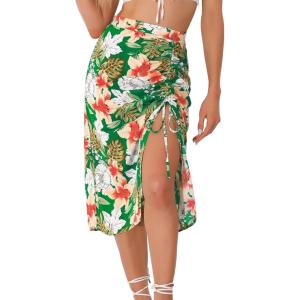 imageAllegra K Womens Hawaiian Skirts Summer Beach Ruched Split Thigh Tropical SkirtGreen