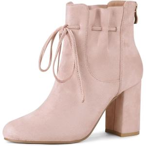 imageAllegra K Womens Lace Up Round Toe Drawstring Block Heel Ankle BootsDust Pink