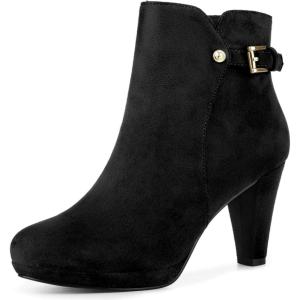 imageAllegra K Womens Low Platform Side Zip Buckle Chunky High Heel Ankle BootiesBlack