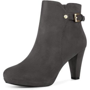imageAllegra K Womens Low Platform Side Zip Buckle Chunky High Heel Ankle BootiesGrey