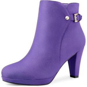 imageAllegra K Womens Low Platform Side Zip Buckle Chunky High Heel Ankle BootiesPurple