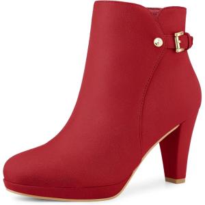 imageAllegra K Womens Low Platform Side Zip Buckle Chunky High Heel Ankle BootiesRed
