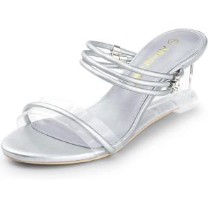 imageAllegra K Womens Low Wedges Clear Heel SandalsSilver