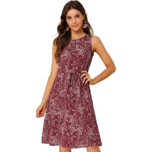imageAllegra K Womens Midi Floral Dresses Summer Casual Wedding Guest Sleeveless DressBurgundy
