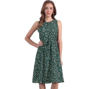 imageAllegra K Womens Midi Floral Dresses Summer Casual Wedding Guest Sleeveless DressDeep Green
