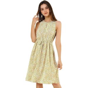 imageAllegra K Womens Midi Floral Dresses Summer Casual Wedding Guest Sleeveless DressLight Yellow
