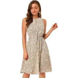 imageAllegra K Womens Midi Floral Dresses Summer Casual Wedding Guest Sleeveless DressWhite Beige