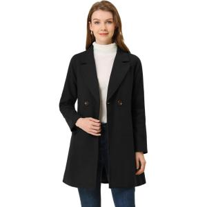 imageAllegra K Womens Notched Lapel Double Breasted Raglan Winter CoatsBlack