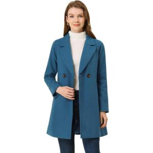 imageAllegra K Womens Notched Lapel Double Breasted Raglan Winter CoatsDark Blue Grey