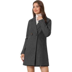 imageAllegra K Womens Notched Lapel Double Breasted Raglan Winter CoatsDark Grey