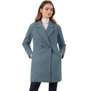 imageAllegra K Womens Notched Lapel Double Breasted Raglan Winter CoatsDusty Blue