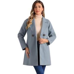 imageAllegra K Womens Notched Lapel Double Breasted Raglan Winter CoatsGrey Blue
