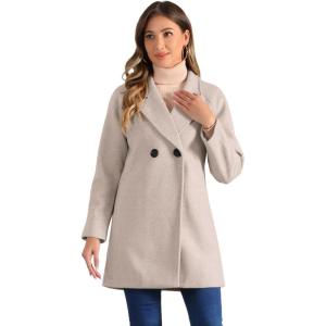 imageAllegra K Womens Notched Lapel Double Breasted Raglan Winter CoatsLight Grey
