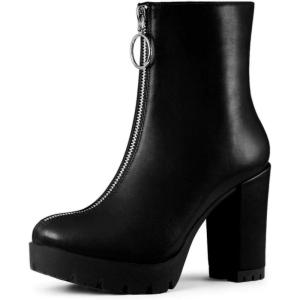 imageAllegra K Womens Platform Front Zip Chunky Heel Ankle BootsBlack