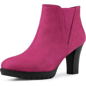 imageAllegra K Womens Pointed Toe Block Heel Ankle Chelsea BootsHot Pink
