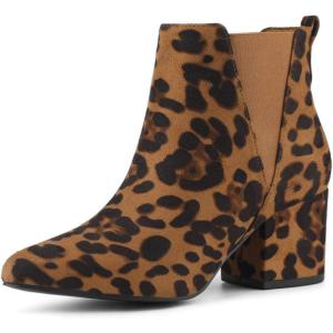 imageAllegra K Womens Pointed Toe Block Heel Ankle Chelsea BootsLeopard