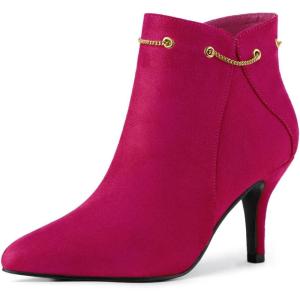 imageAllegra K Womens Pointed Toe Side Zip Stiletto Heel Ankle BootiesHotpink