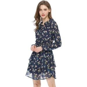 imageAllegra K Womens Ruffled Floral Smocked Waist Layered Tiered Chiffon DressDark Blue