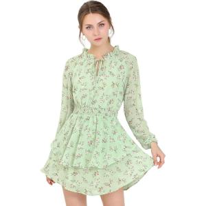 imageAllegra K Womens Ruffled Floral Smocked Waist Layered Tiered Chiffon DressGreen