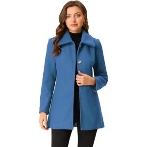 imageAllegra K Womens Single Breasted Turndown Collar Overcoat Vintage Winter Dress Coat with PocketsBlue