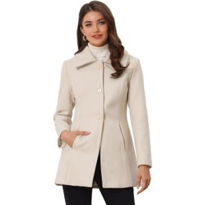 imageAllegra K Womens Single Breasted Turndown Collar Overcoat Vintage Winter Dress Coat with PocketsCream White