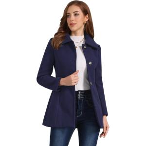 imageAllegra K Womens Single Breasted Turndown Collar Overcoat Vintage Winter Dress Coat with PocketsDark Blue