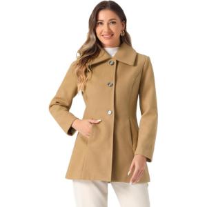 imageAllegra K Womens Single Breasted Turndown Collar Overcoat Vintage Winter Dress Coat with PocketsKhaki