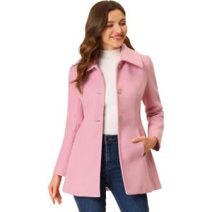 imageAllegra K Womens Single Breasted Turndown Collar Overcoat Vintage Winter Dress Coat with PocketsPink