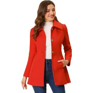imageAllegra K Womens Single Breasted Turndown Collar Overcoat Vintage Winter Dress Coat with PocketsRed