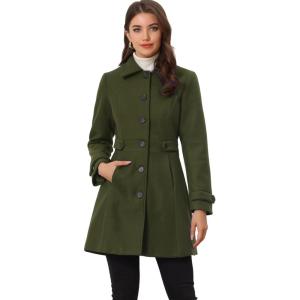 imageAllegra K Womens Winter Classic Outwear Overcoat with Pockets Single Breasted Pea CoatArmy Green