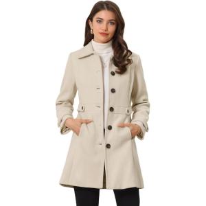 imageAllegra K Womens Winter Classic Outwear Overcoat with Pockets Single Breasted Pea CoatBeige