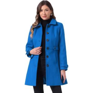 imageAllegra K Womens Winter Classic Outwear Overcoat with Pockets Single Breasted Pea CoatBlue